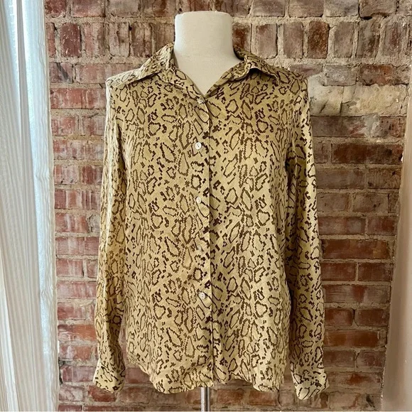 Vintage 100% Silk Snakeskin Print Button-Up Blouse -Size 6/Medium -TP50 - Picture 2 of 8